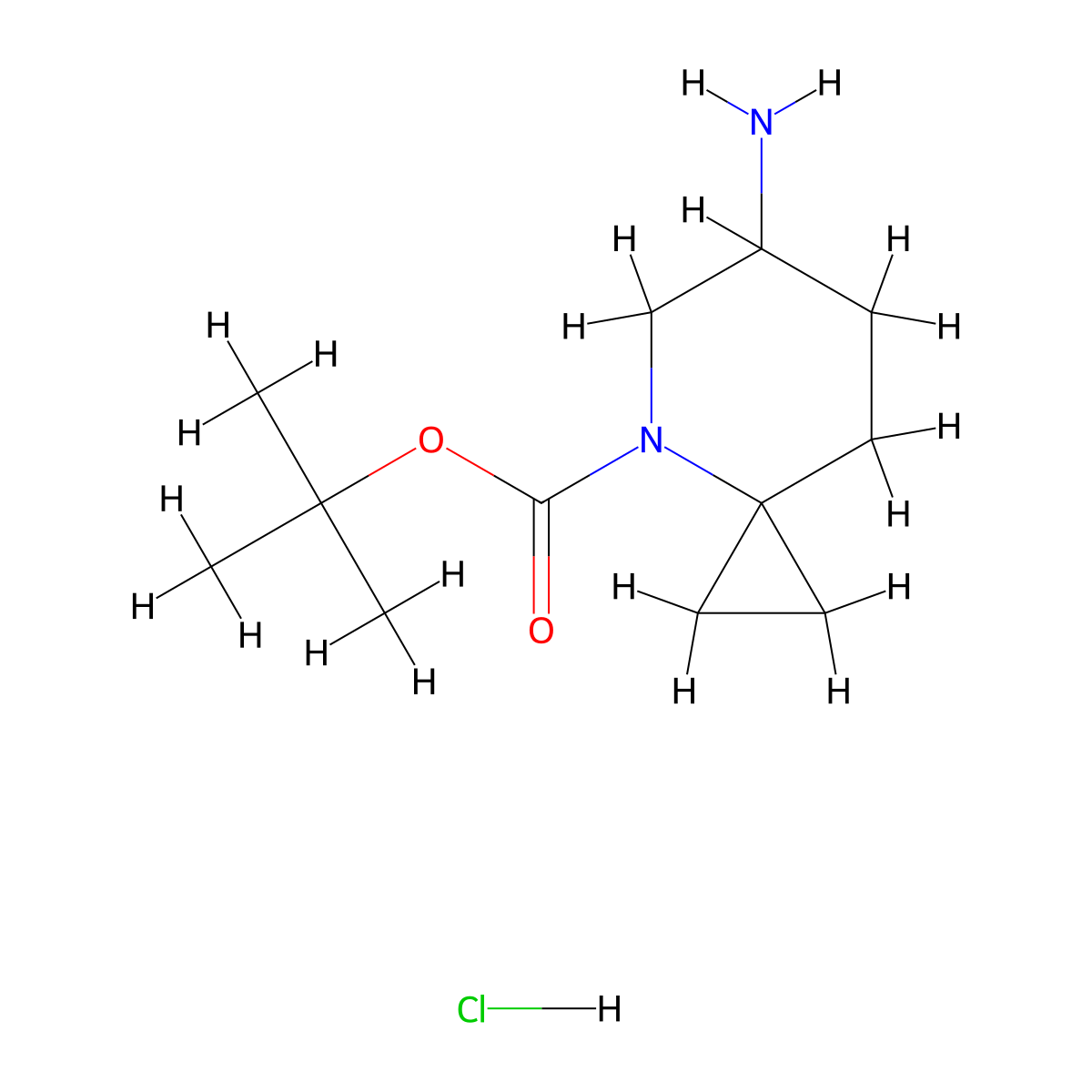 Tert-butyl 6-amino-4-azaspiro(2.5)octane-4-carboxylate hydrochloride molecular structure, CAS 2490435-73-7