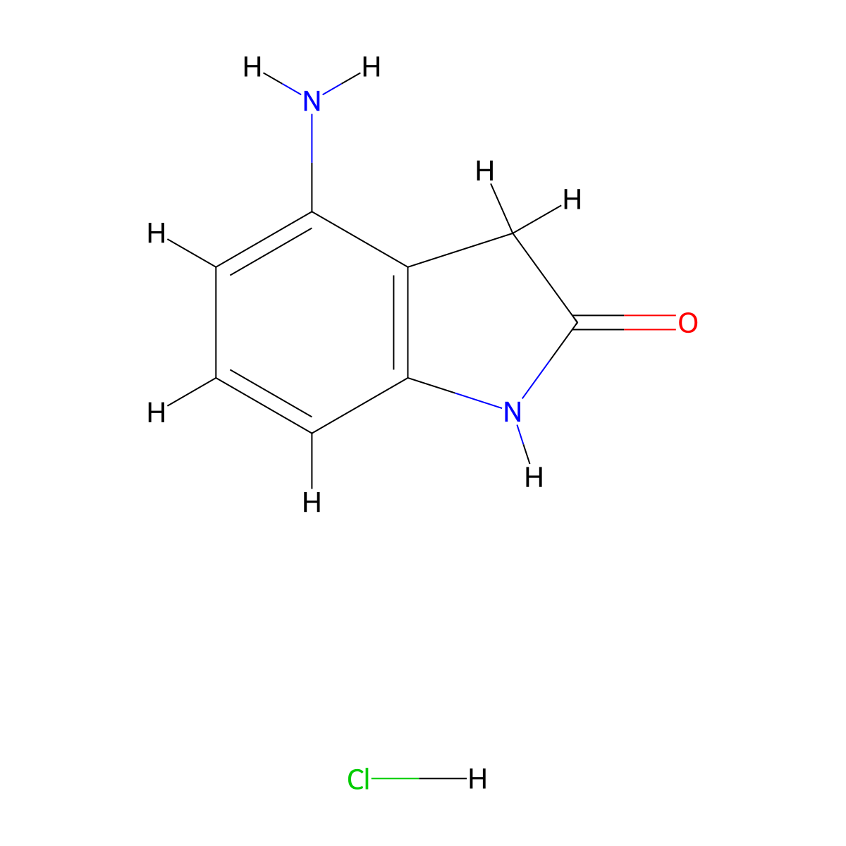 4-Amino-1,3-dihydroindol-2-one;hydrochloride molecular structure, CAS 2490435-74-8