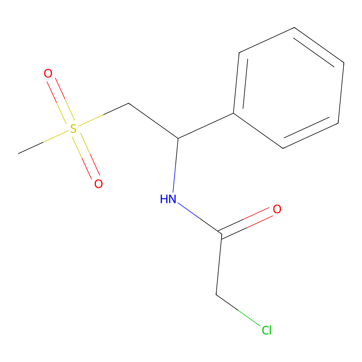 2-chloro-N-(2-methanesulfonyl-1-phenylethyl)acetamide molecular structure, CAS 2490435-81-7