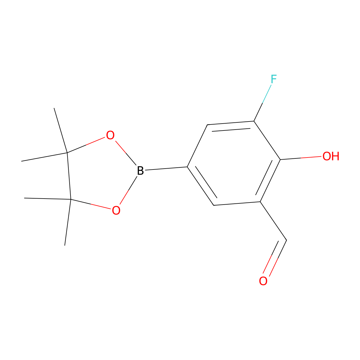 3-Fluoro-2-hydroxy-5-(4,4,5,5-tetramethyl-1,3,2-dioxaborolan-2-YL)benzaldehyde molecular structure, CAS 2490492-59-4