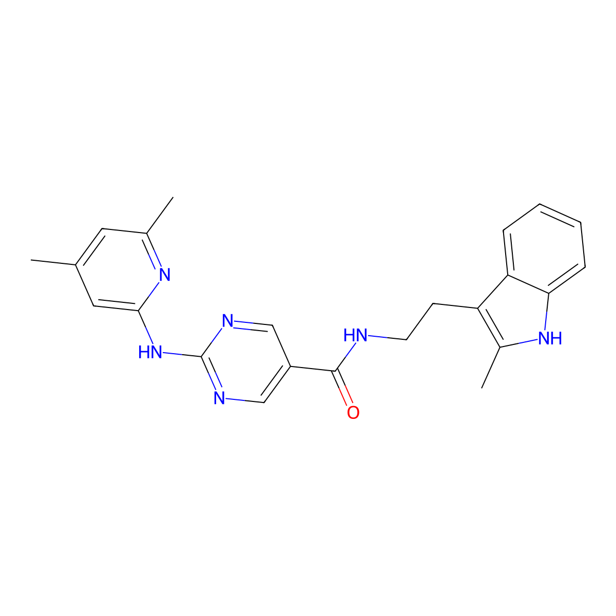 2-((4,6-Dimethylpyridin-2-yl)amino)-N-(2-(2-methyl-1H-indol-3-yl)ethyl)pyrimidine-5-carboxamide molecular structure, CAS 2490544-33-5