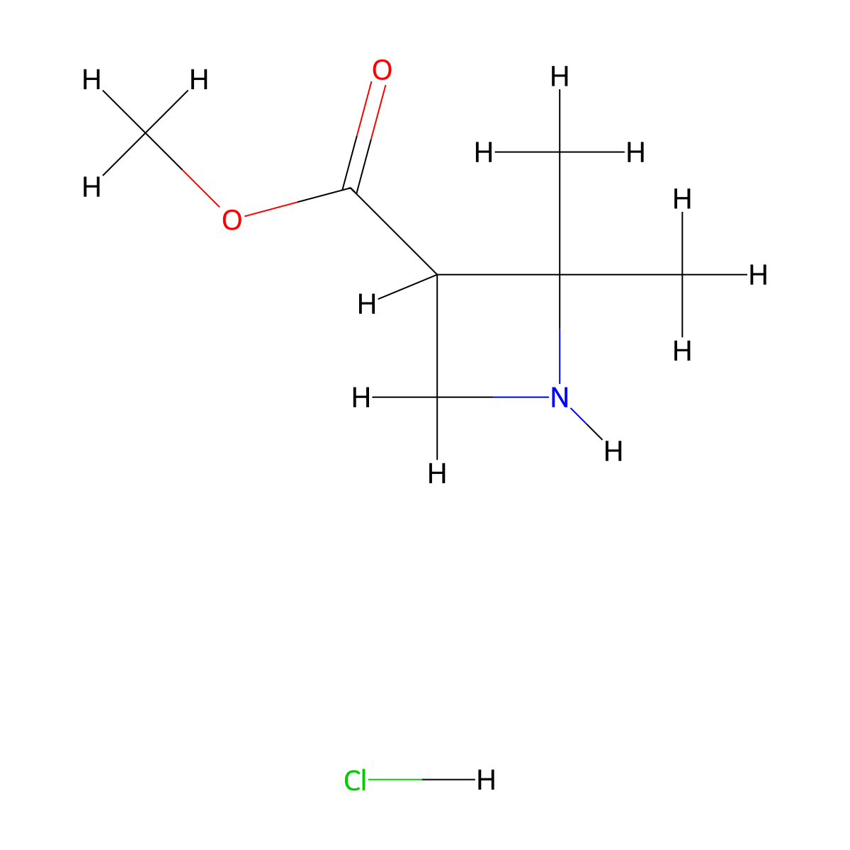 Methyl 2,2-dimethylazetidine-3-carboxylate hydrochloride molecular structure, CAS 2490655-78-0