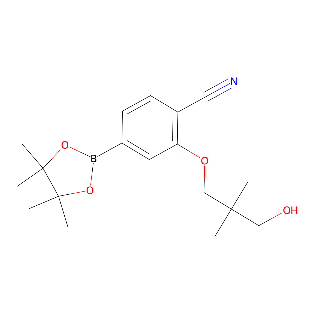 2-(3-Hydroxy-2,2-dimethylpropoxy)-4-(tetramethyl-1,3,2-dioxaborolan-2-yl)benzonitrile molecular structure, CAS 2490666-02-7