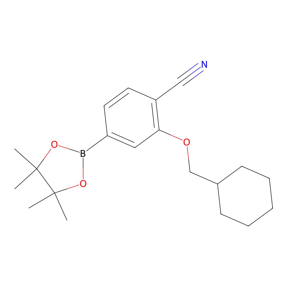 2-(Cyclohexylmethoxy)-4-(tetramethyl-1,3,2-dioxaborolan-2-yl)benzonitrile molecular structure, CAS 2490666-03-8