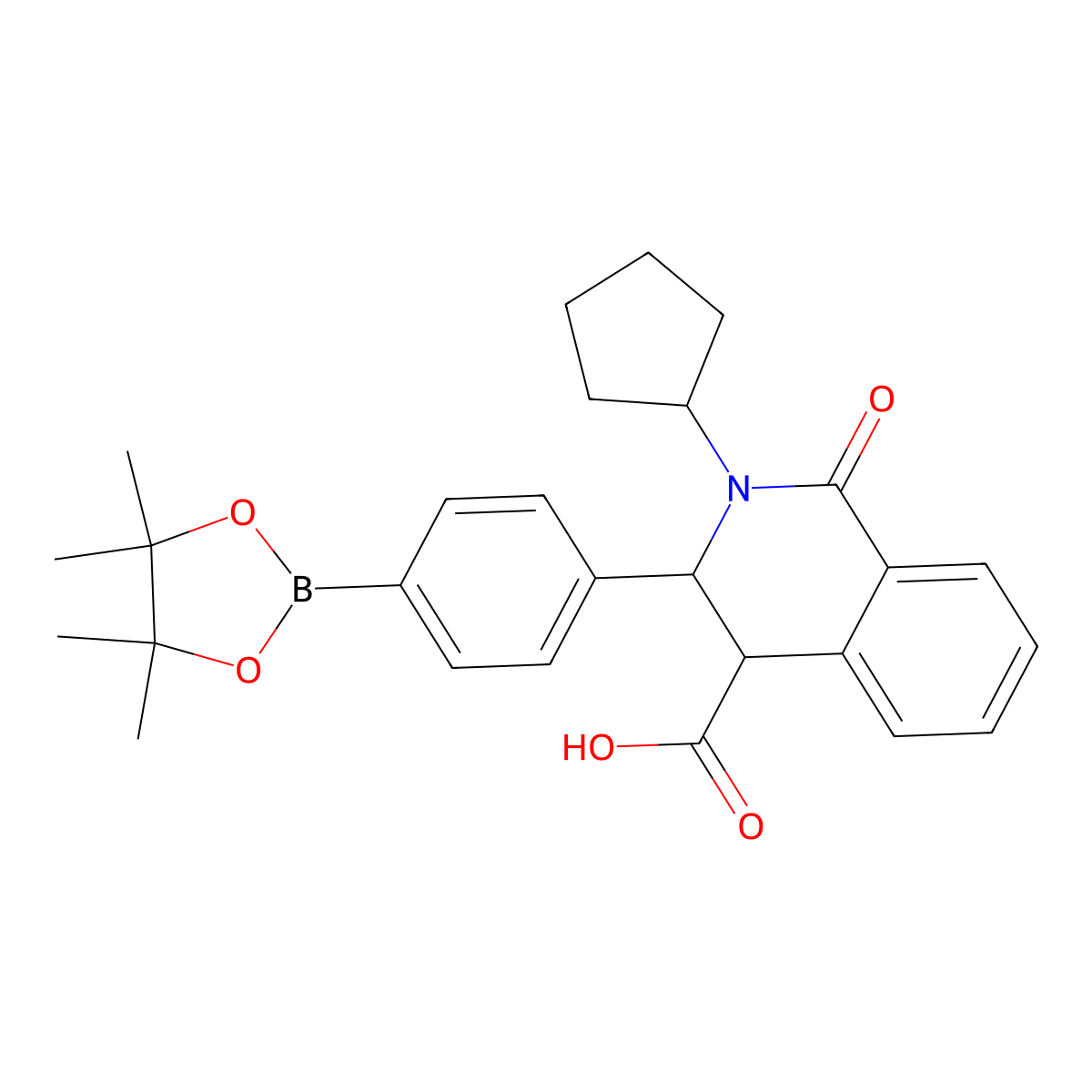 2-Cyclopentyl-1-oxo-3-[4-(tetramethyl-1,3,2-dioxaborolan-2-yl)phenyl]-1,2,3,4-tetrahydroisoquinoline-4-carboxylic acid molecular structure, CAS 2490666-04-9