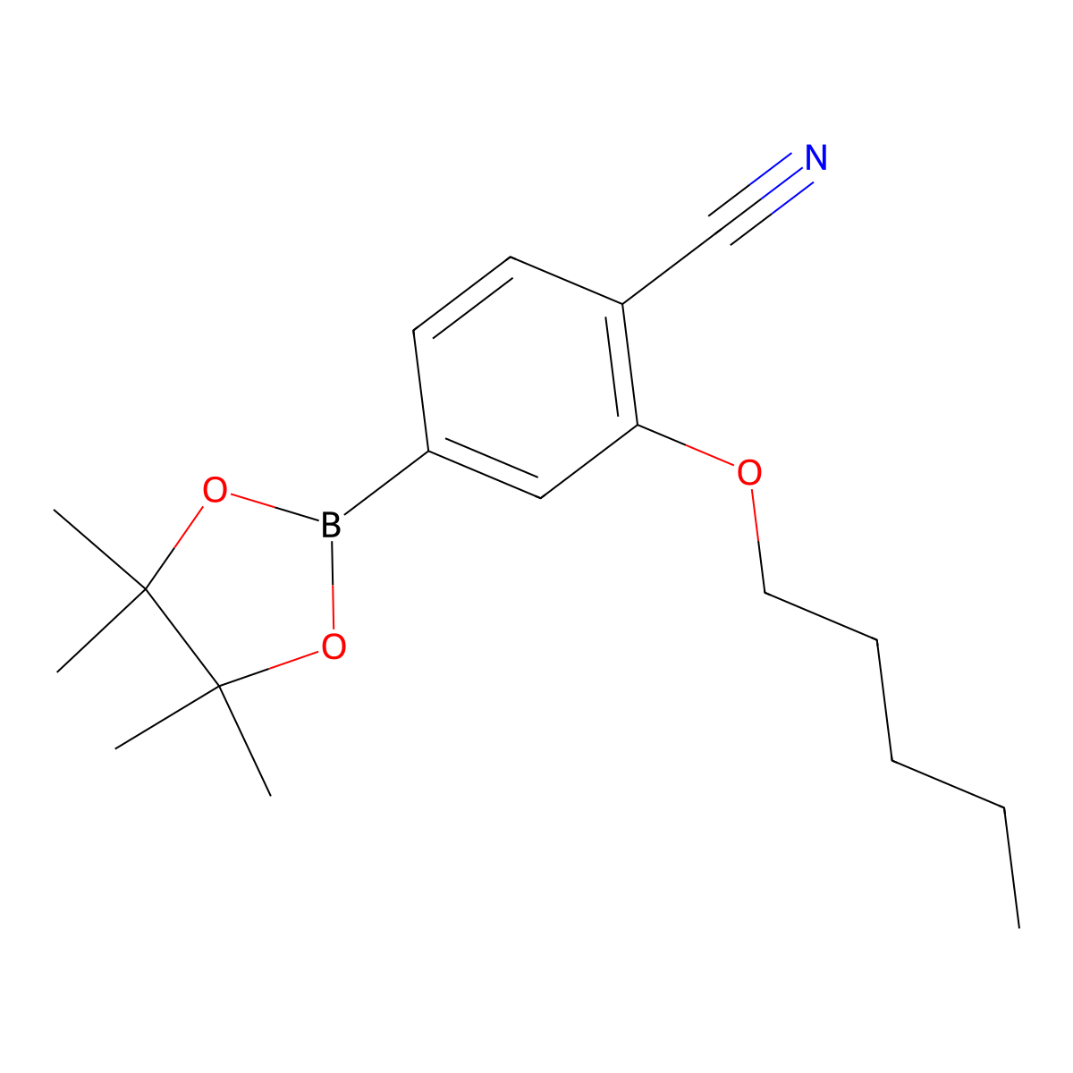 2-Pentyloxy-4-(4,4,5,5-tetramethyl-1,3,2-dioxaborolan-2-yl)benzonitrile molecular structure, CAS 2490666-08-3