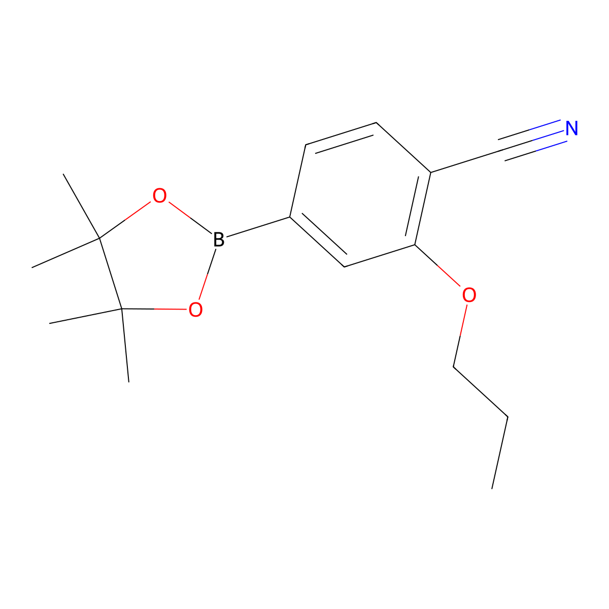 2-Propoxy-4-(tetramethyl-1,3,2-dioxaborolan-2-yl)benzonitrile molecular structure, CAS 2490666-10-7