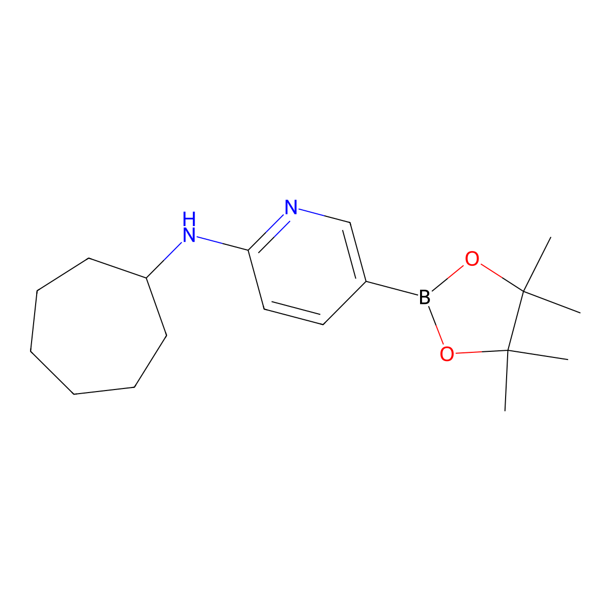 N-cycloheptyl-5-(tetramethyl-1,3,2-dioxaborolan-2-yl)pyridin-2-amine molecular structure, CAS 2490666-12-9