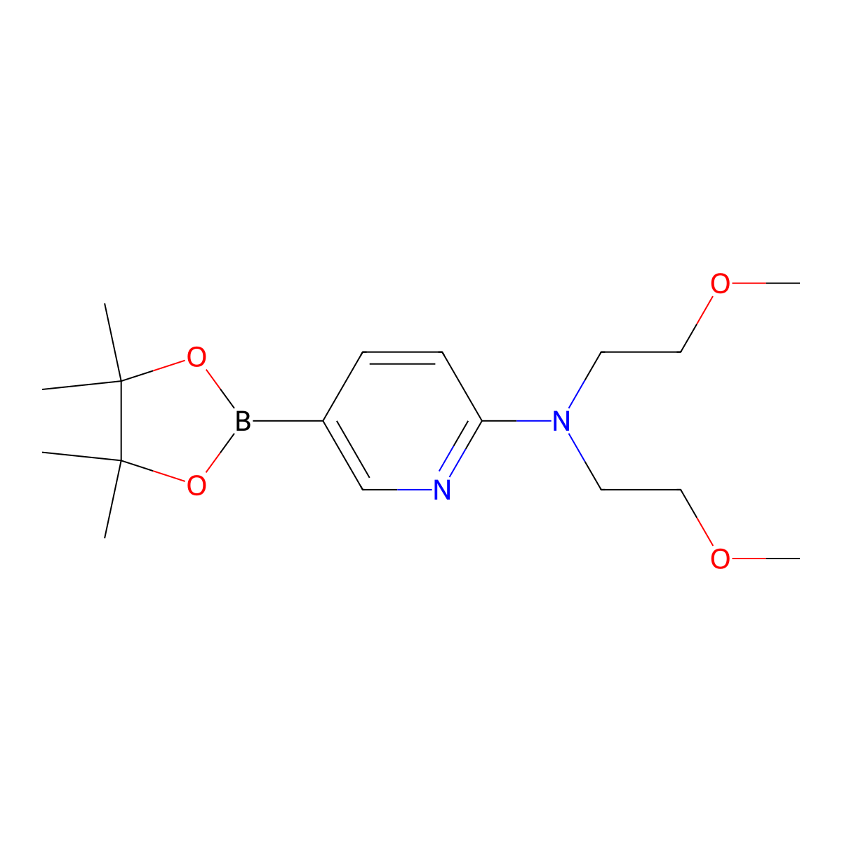 N,N-bis(2-methoxyethyl)-5-(tetramethyl-1,3,2-dioxaborolan-2-yl)pyridin-2-amine molecular structure, CAS 2490666-13-0