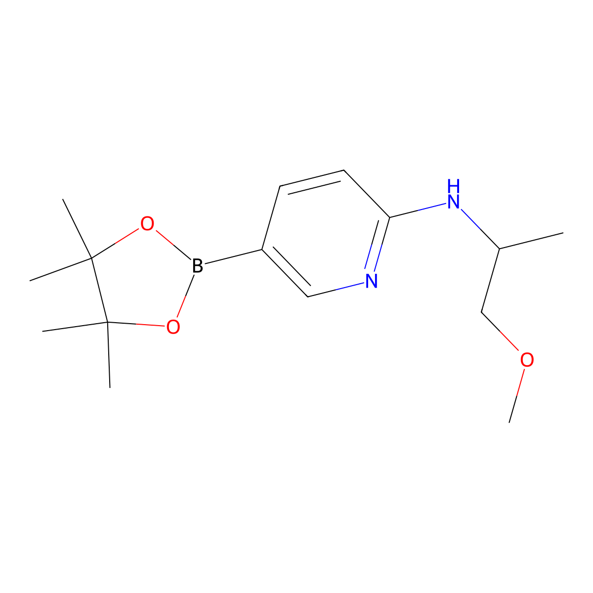 N-(1-methoxypropan-2-yl)-5-(tetramethyl-1,3,2-dioxaborolan-2-yl)pyridin-2-amine molecular structure, CAS 2490666-16-3