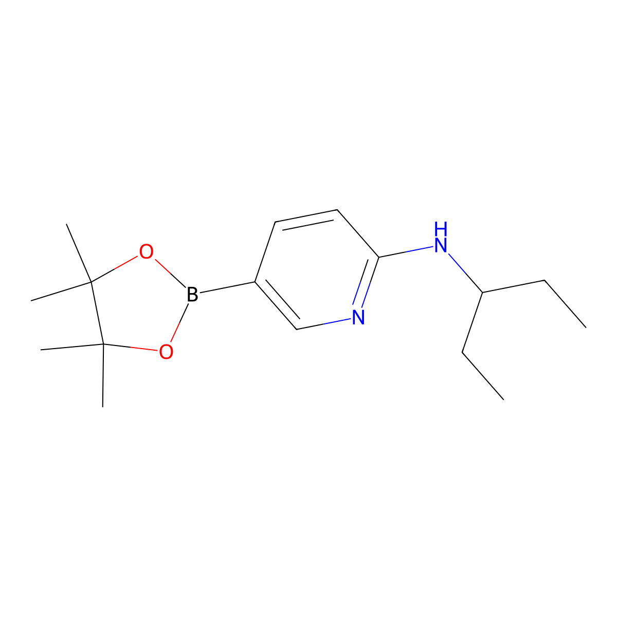 N-(pentan-3-yl)-5-(tetramethyl-1,3,2-dioxaborolan-2-yl)pyridin-2-amine molecular structure, CAS 2490666-17-4