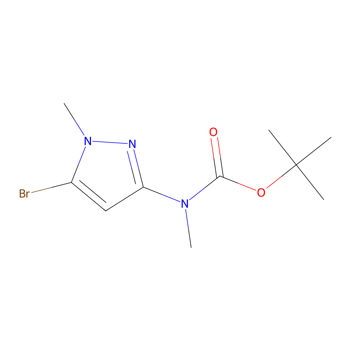 tert-butyl (5-bromo-1-methyl-1H-pyrazol-3-yl)(methyl)carbamate molecular structure, CAS 2490680-07-2
