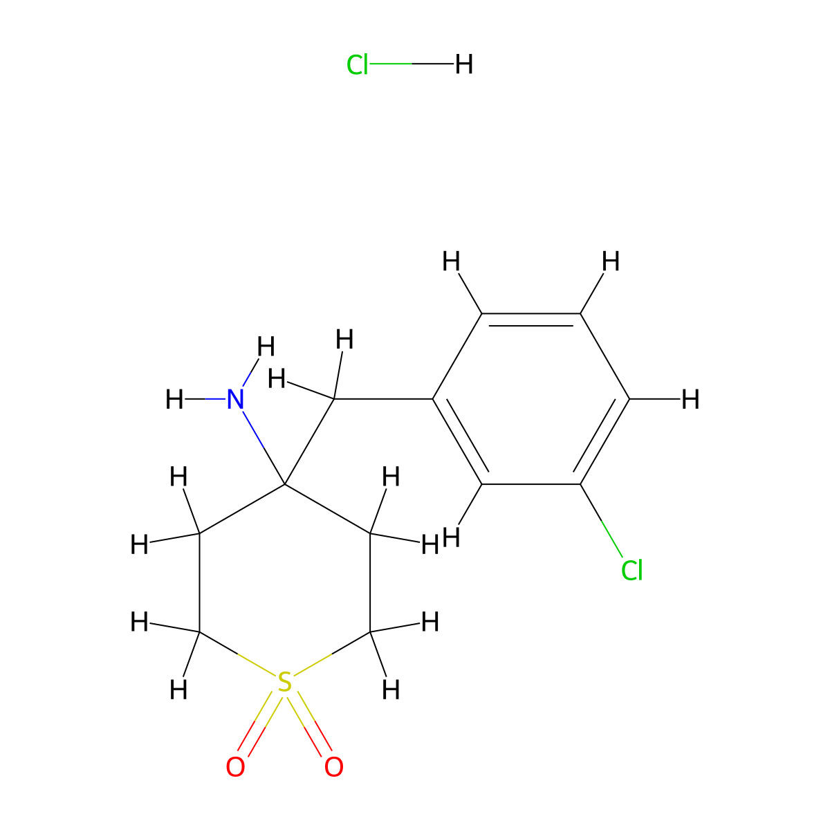4-Amino-4-(3-chlorobenzyl)tetrahydro-2h-thiopyran 1,1-dioxide hydrochloride molecular structure, CAS 2490698-17-2