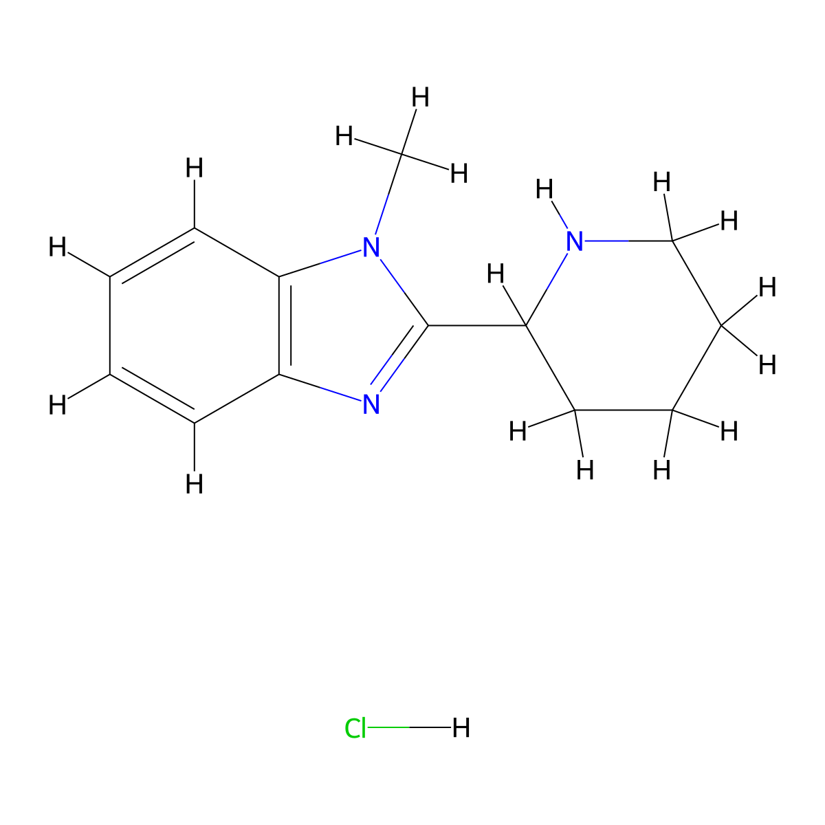 1-methyl-2-(piperidin-2-yl)-1H-1,3-benzodiazole hydrochloride molecular structure, CAS 2490698-23-0