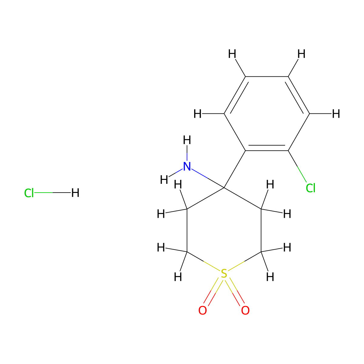 4-Amino-4-(2-chlorophenyl)tetrahydro-2h-thiopyran 1,1-dioxide hydrochloride molecular structure, CAS 2490698-36-5