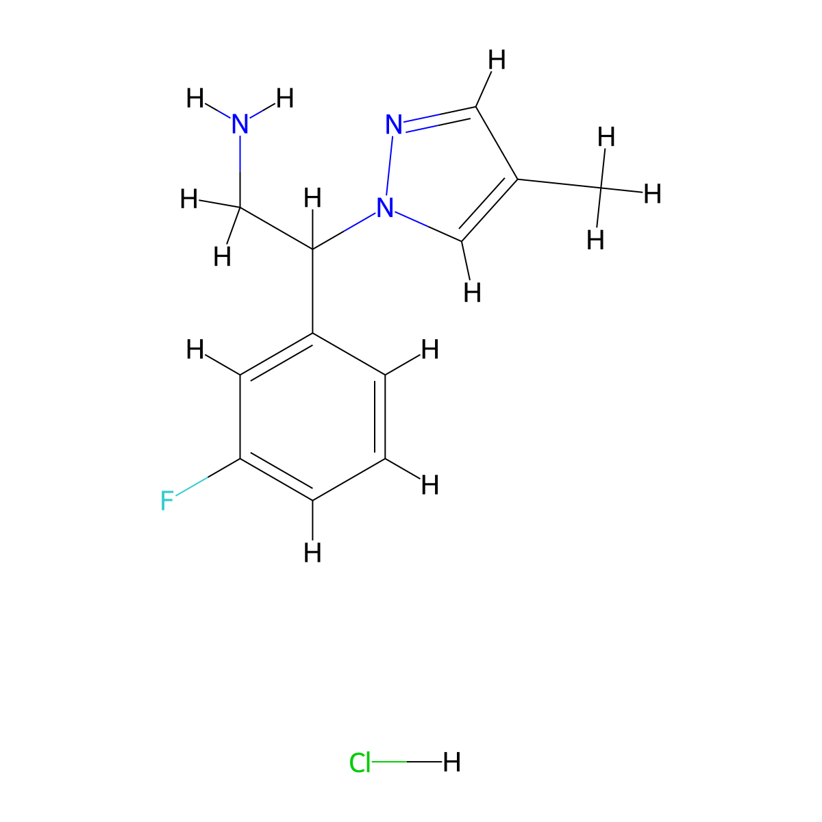 2-(3-fluorophenyl)-2-(4-methyl-1H-pyrazol-1-yl)ethan-1-amine hydrochloride molecular structure, CAS 2490704-88-4