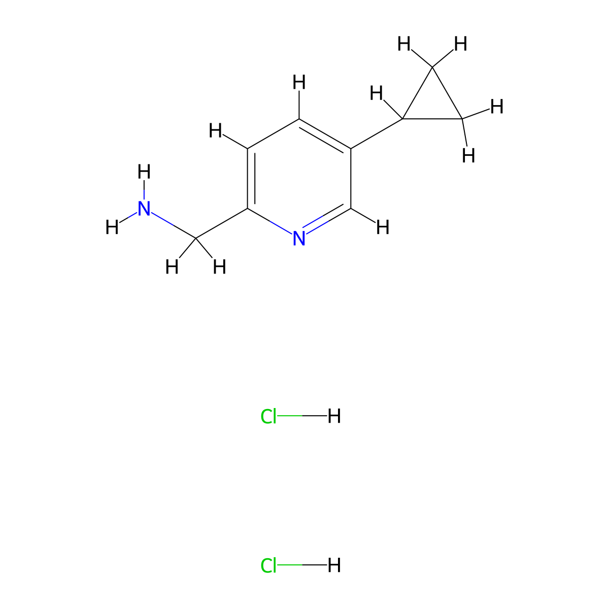 (5-Cyclopropylpyridin-2-yl)methanamine dihydrochloride molecular structure, CAS 2490704-97-5