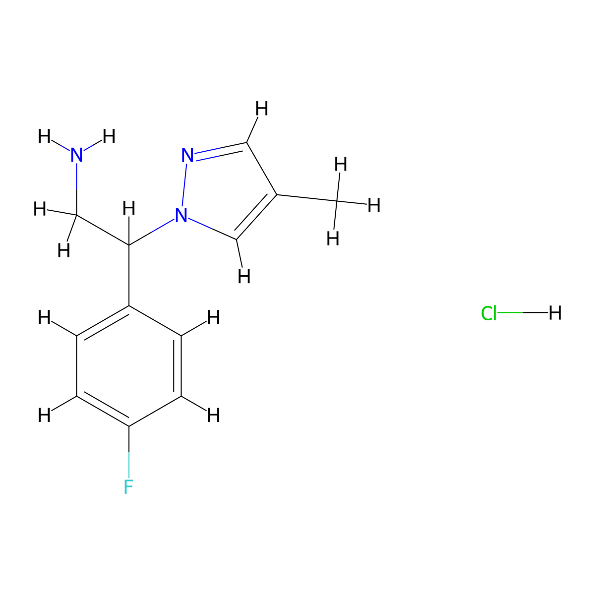 2-(4-fluorophenyl)-2-(4-methyl-1H-pyrazol-1-yl)ethan-1-amine hydrochloride molecular structure, CAS 2490705-36-5