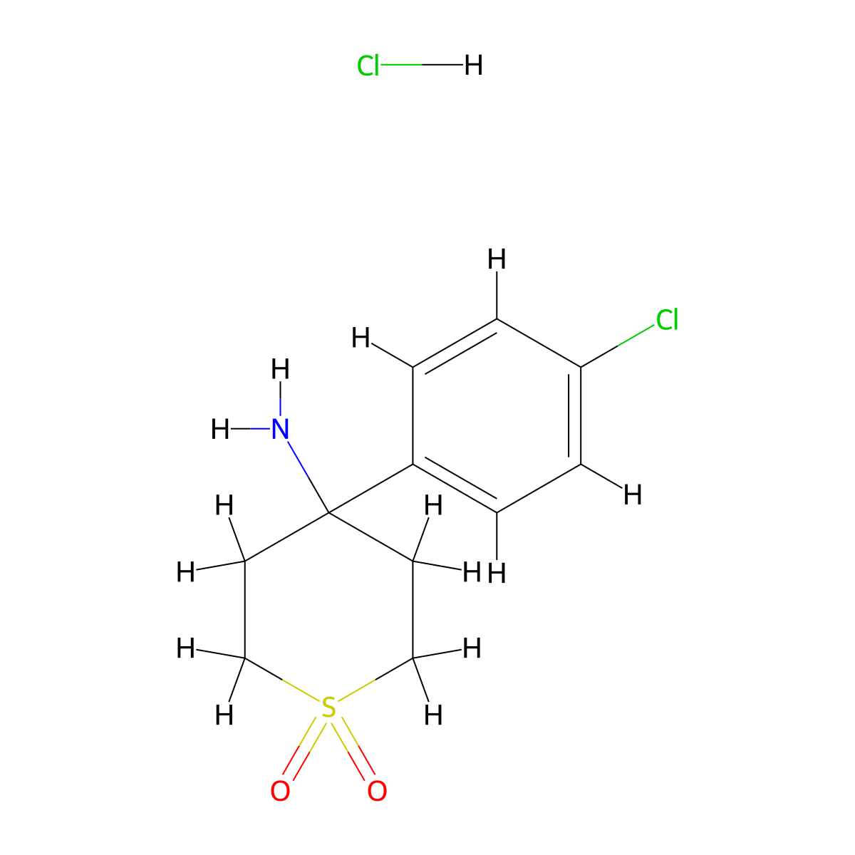 4-Amino-4-(4-chlorophenyl)tetrahydro-2h-thiopyran 1,1-dioxide hydrochloride molecular structure, CAS 2490705-37-6