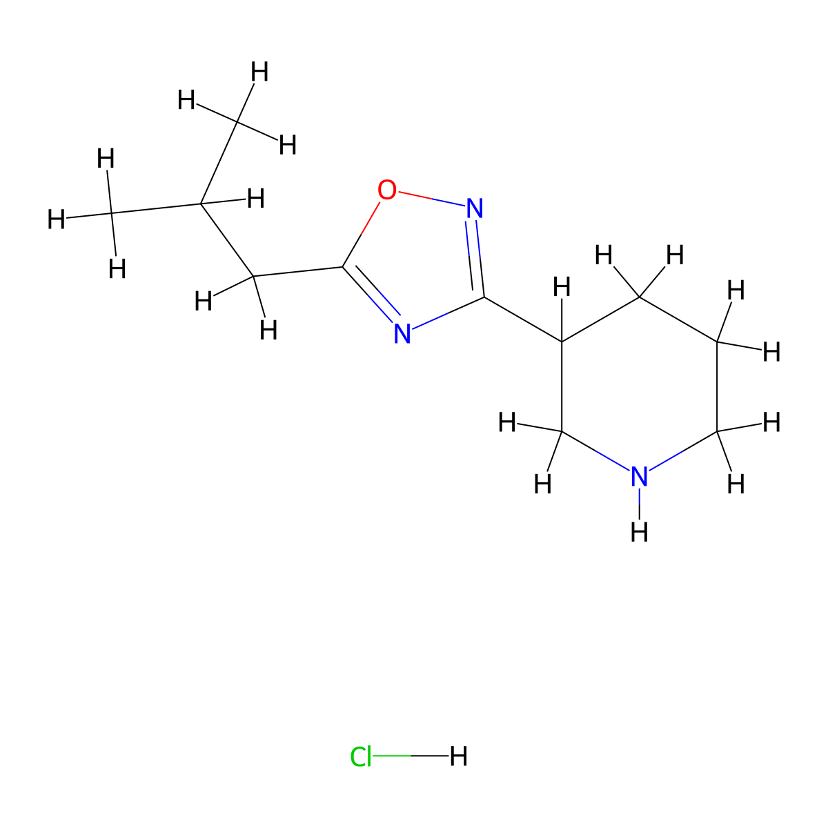 3-[5-(2-Methylpropyl)-1,2,4-oxadiazol-3-yl]piperidine hydrochloride molecular structure, CAS 2490709-25-4