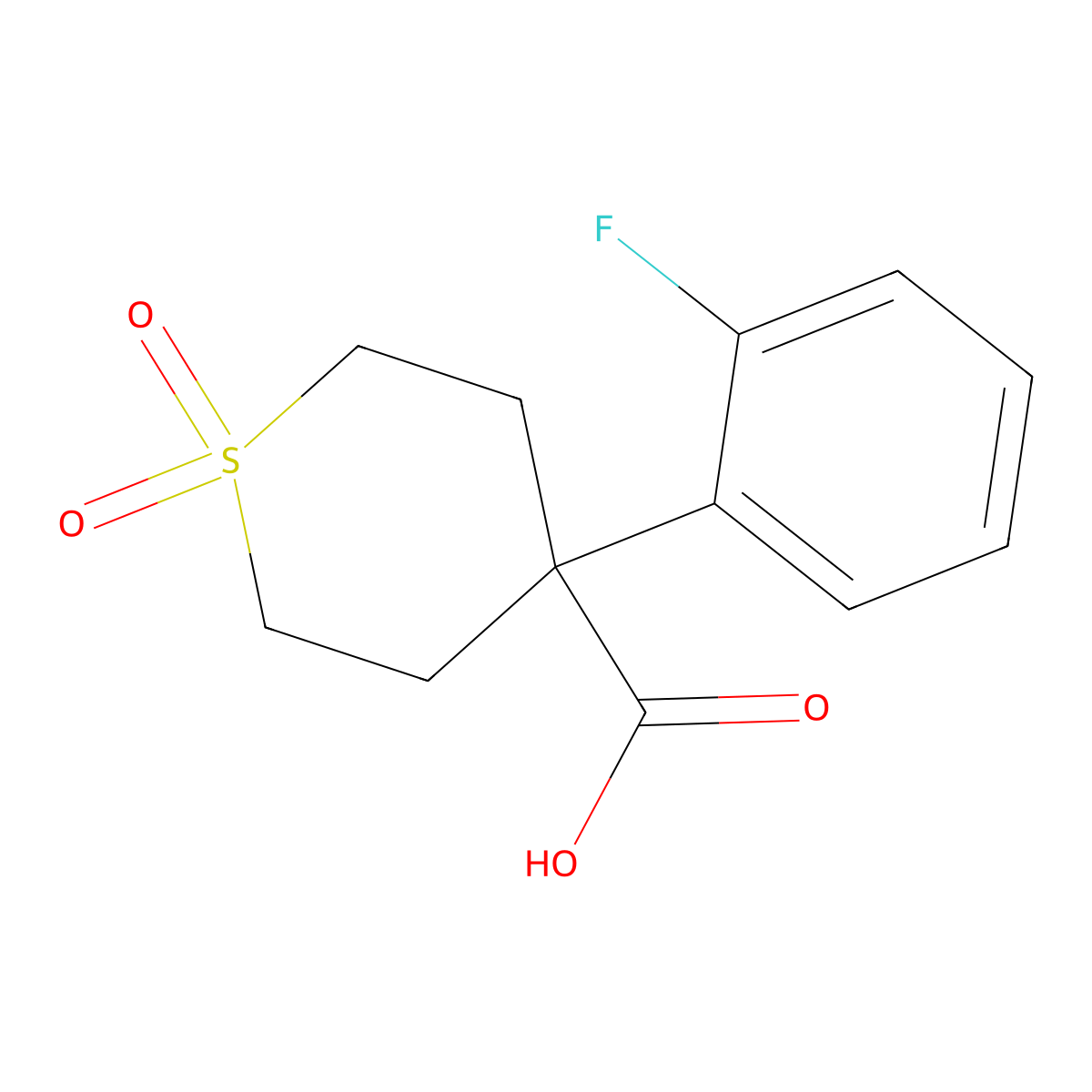 4-(2-fluorophenyl)tetrahydro-2H-thiopyran-4-carboxylic acid 1,1-dioxide molecular structure, CAS 2490709-34-5