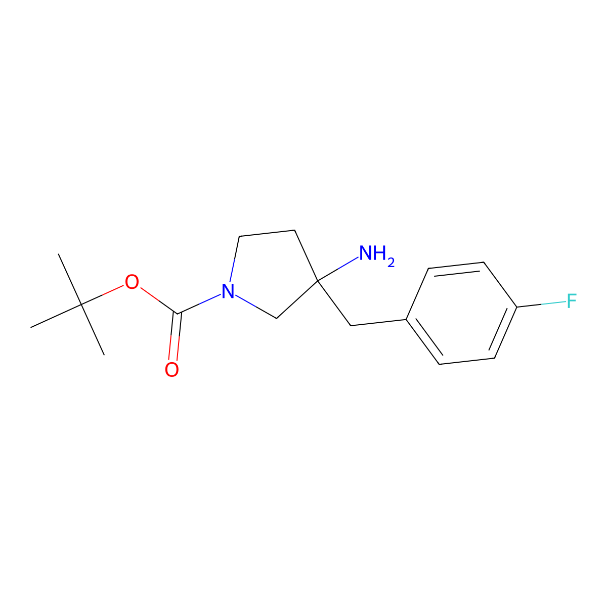 Tert-butyl 3-amino-3-[(4-fluorophenyl)methyl]pyrrolidine-1-carboxylate molecular structure, CAS 2490709-44-7