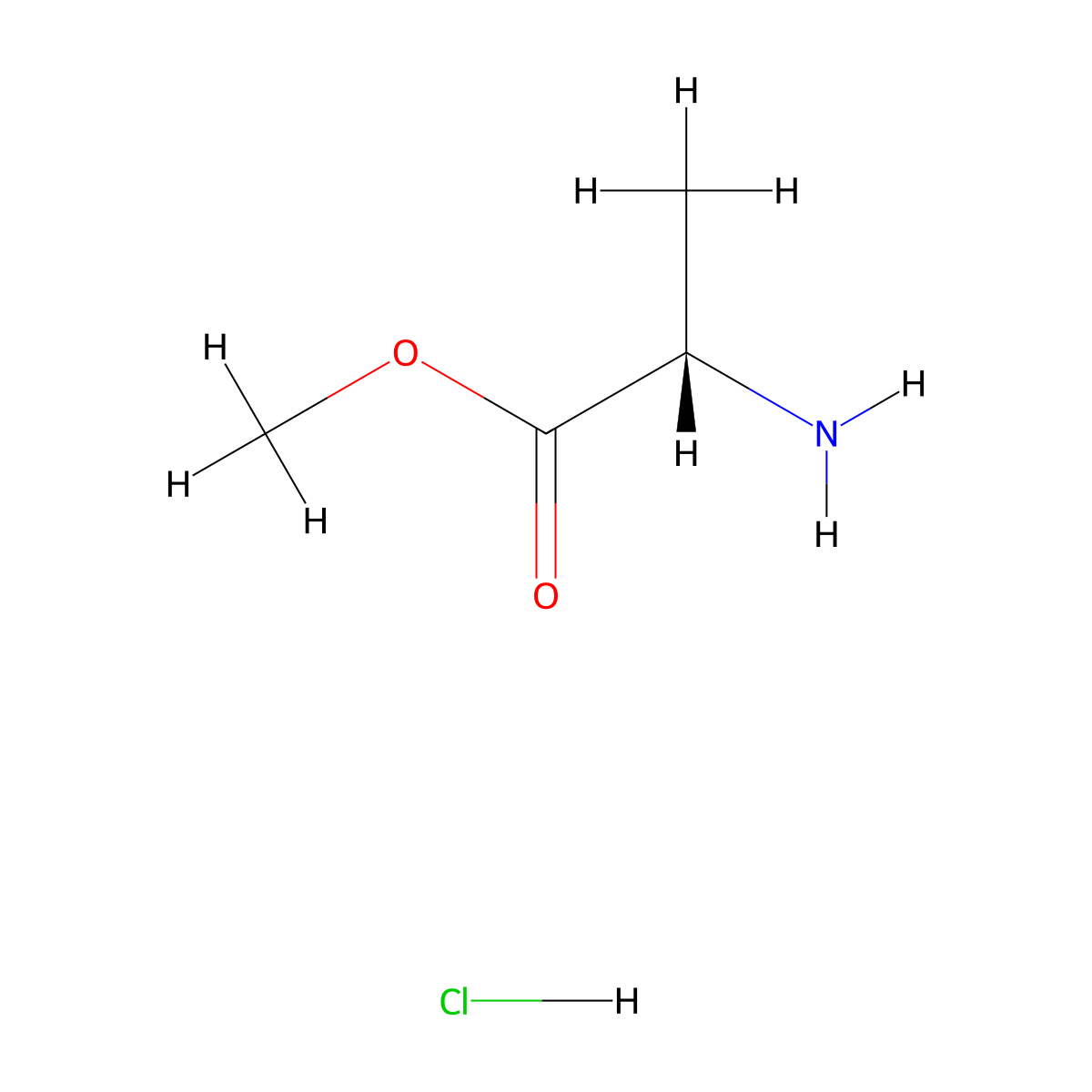 Alanine methyl ester hydrochloride molecular structure, CAS 2491-20-5