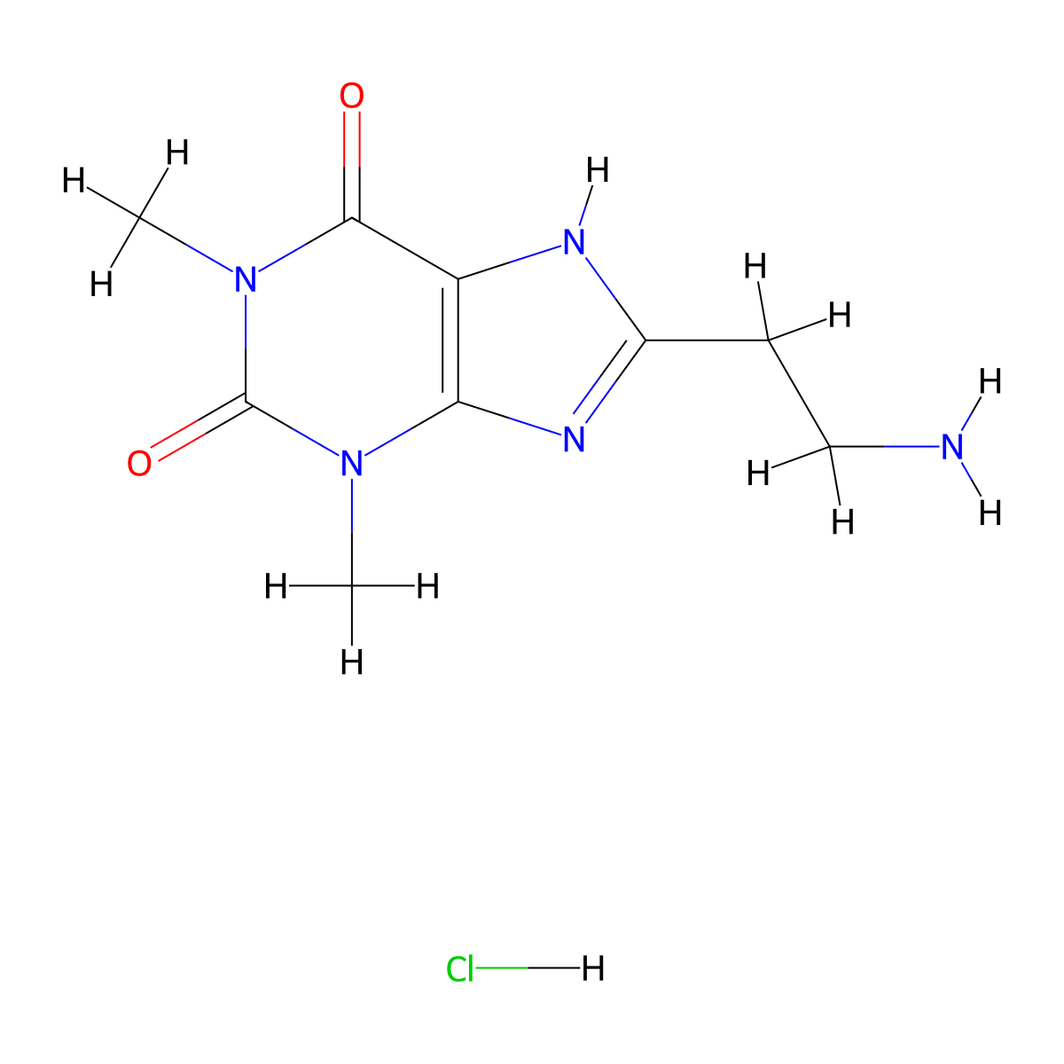 8-(2-aminoethyl)-1,3-dimethyl-2,3,6,7-tetrahydro-1H-purine-2,6-dione hydrochloride molecular structure, CAS 2491694-29-0