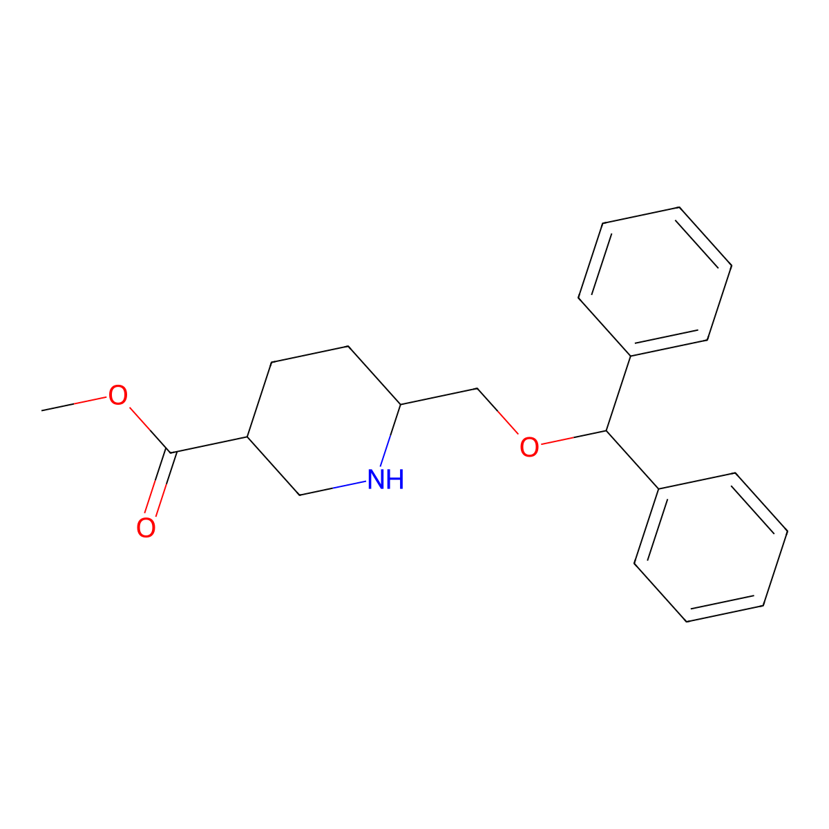 Methyl cis-6-((benzhydryloxy)methyl)piperidine-3-carboxylate molecular structure, CAS 2491695-66-8