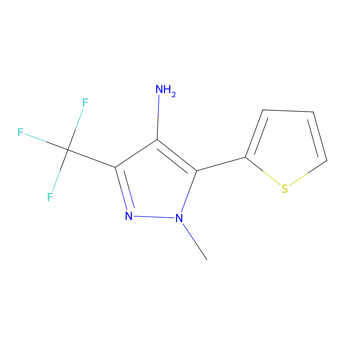 1-Methyl-5-(thiophen-2-yl)-3-(trifluoromethyl)-1H-pyrazol-4-amine molecular structure, CAS 2492335-44-9