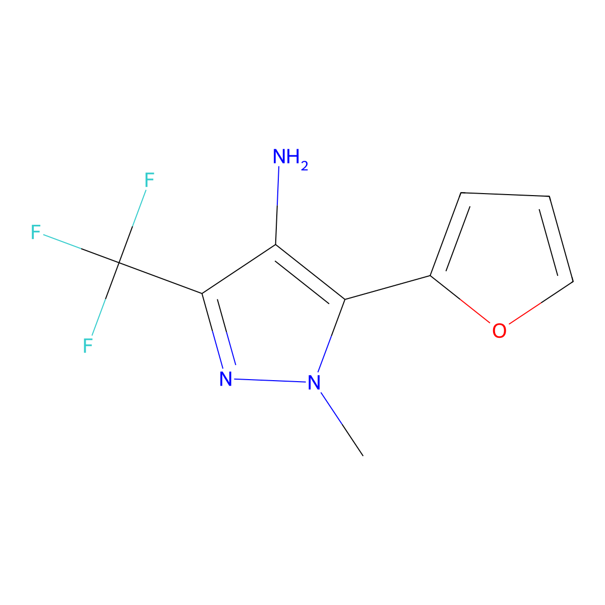 5-(Furan-2-yl)-1-methyl-3-(trifluoromethyl)-1H-pyrazol-4-amine molecular structure, CAS 2492335-52-9