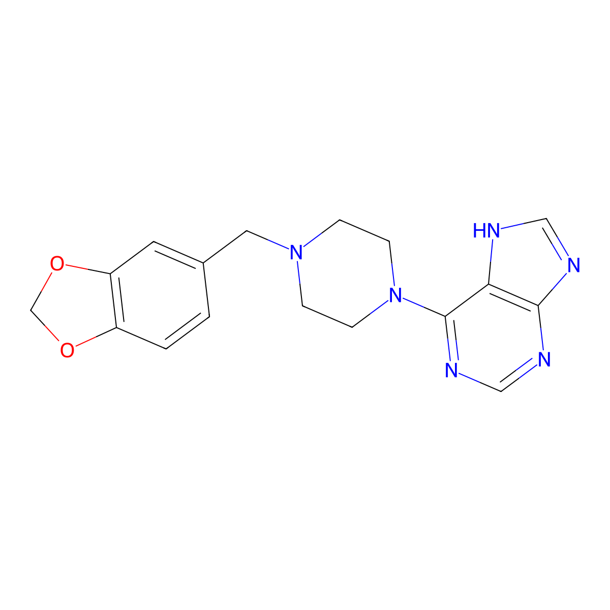 6-[4-(1,3-benzodioxol-5-ylmethyl)piperazin-1-yl]-7H-purine molecular structure, CAS 24926-49-6