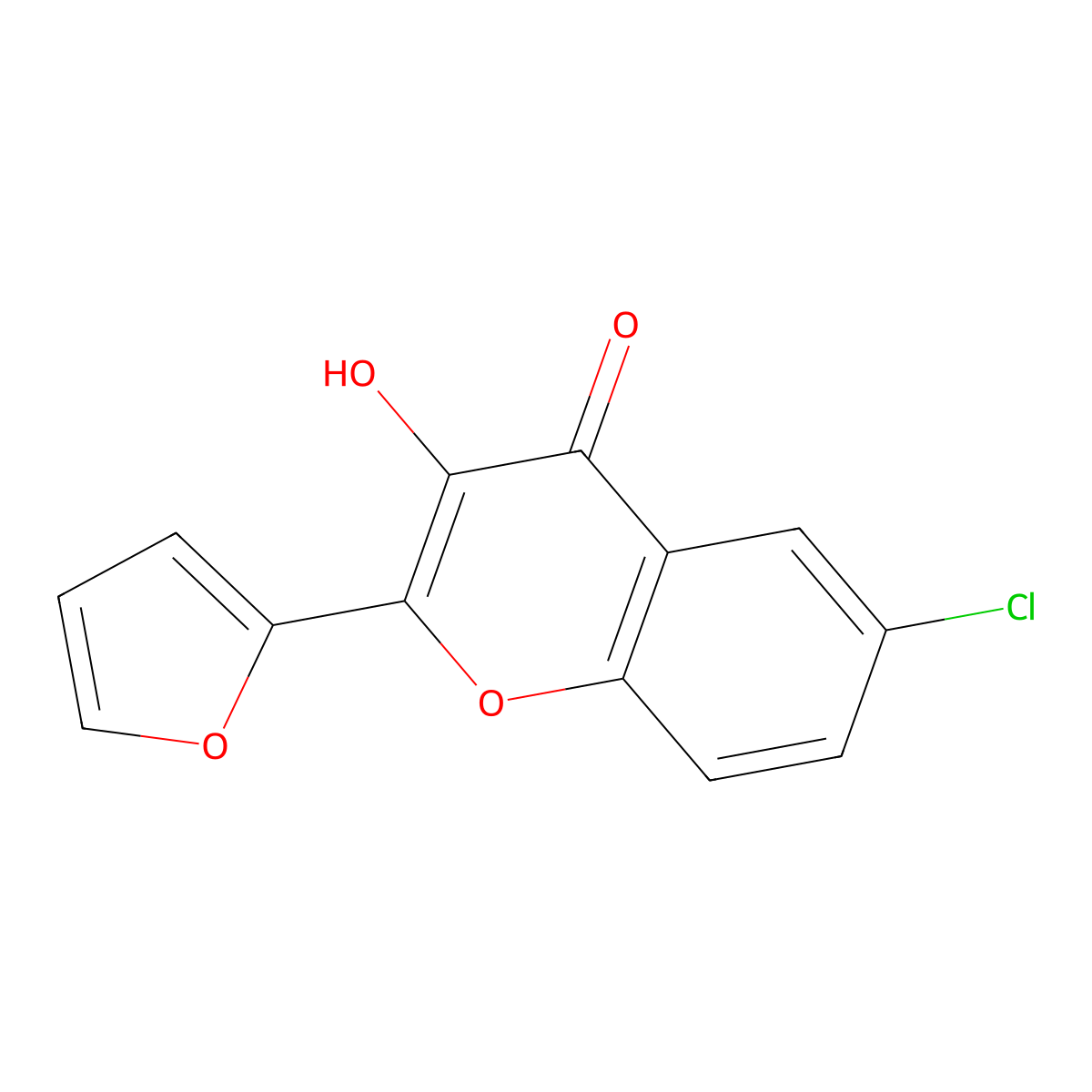 4H-1-Benzopyran-4-one, 6-chloro-2-(2-furanyl)-3-hydroxy- molecular structure, CAS 24933-96-8
