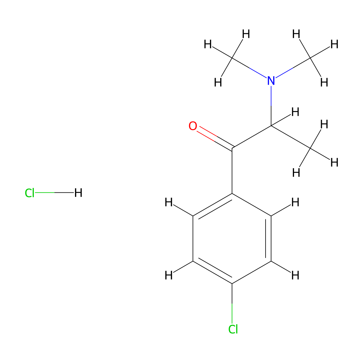 1-(4-Chlorophenyl)-2-(dimethylamino)-1-propanone, monohydrochloride molecular structure, CAS 2493977-47-0