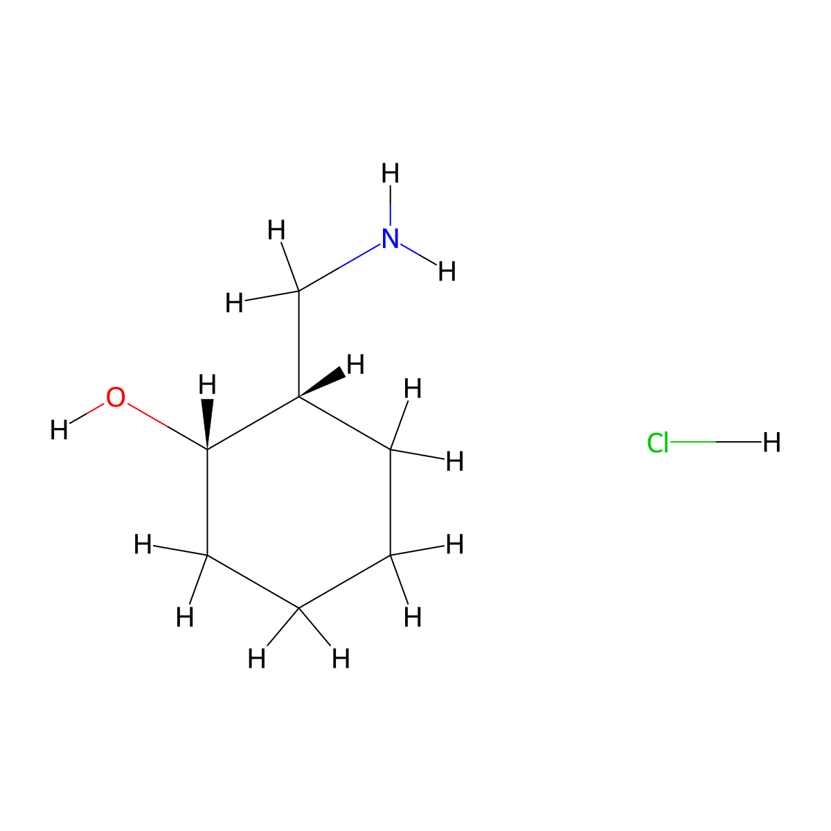 (1S,2S)-2-(aminomethyl)cyclohexan-1-ol, chloride molecular structure, CAS 24947-68-0