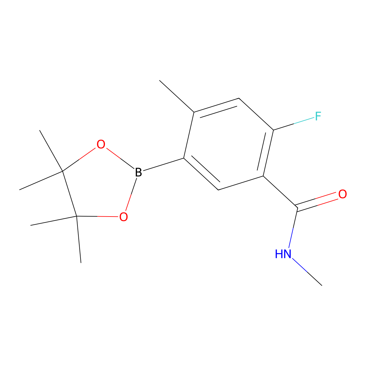 2-Fluoro-N,4-dimethyl-5-(4,4,5,5-tetramethyl-1,3,2-dioxaborolan-2-yl)benzamide molecular structure, CAS 2495081-44-0