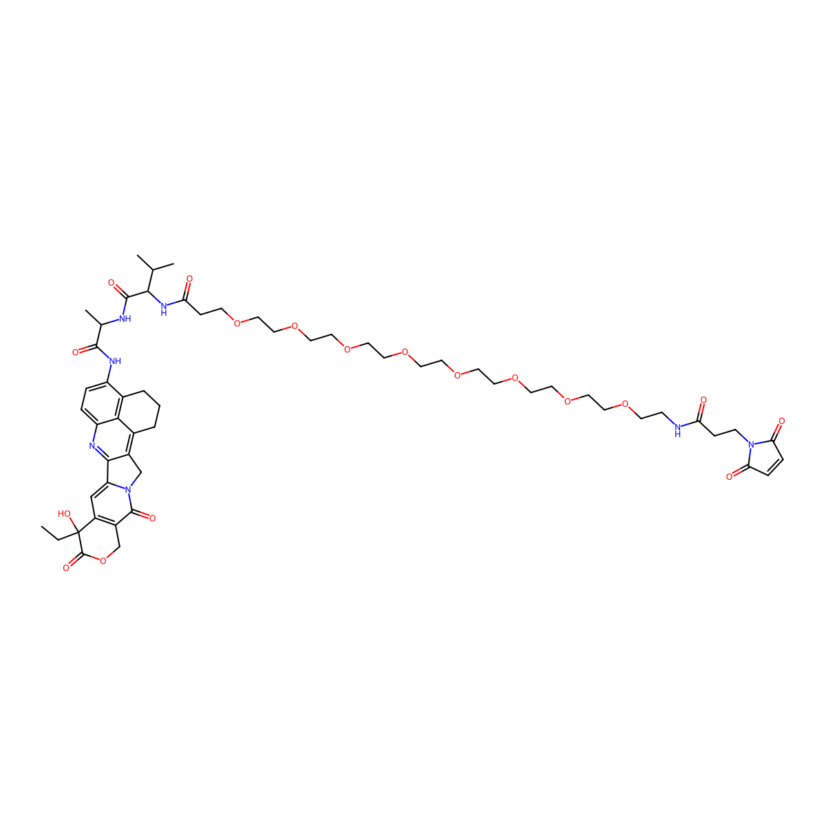 Mal-PEG8-amide-Val-Ala-(4-NH2)-Exatecan molecular structure, CAS 2495742-34-0