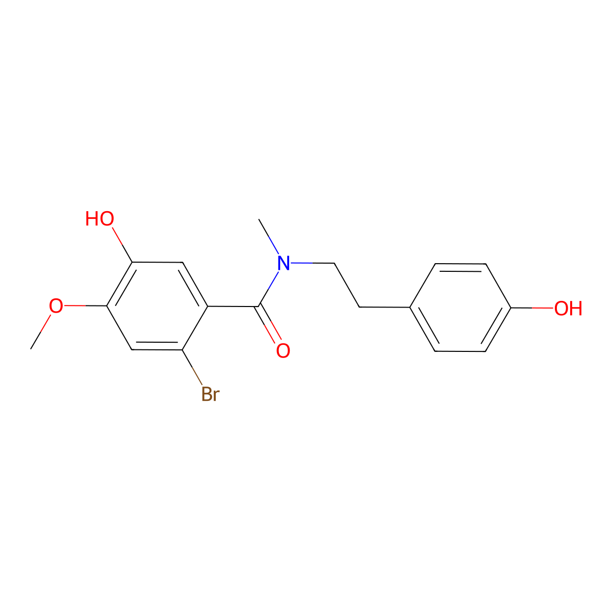 2-Bromo-5-hydroxy-N-[2-(4-hydroxyphenyl)ethyl]-4-methoxy-N-methylbenzamide molecular structure, CAS 24958-44-9