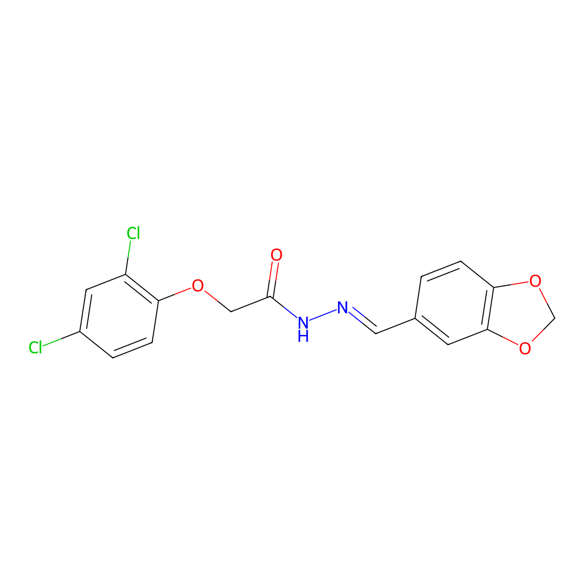2-(2,4-Dichlorophenoxy)acetic acid 2-(1,3-benzodioxol-5-ylmethylene)hydrazide molecular structure, CAS 2496-38-0