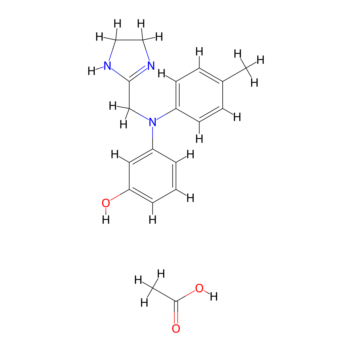 3-{[(4,5-dihydro-1H-imidazol-2-yl)methyl](4-methylphenyl)amino}phenol; acetic acid molecular structure, CAS 249607-96-3
