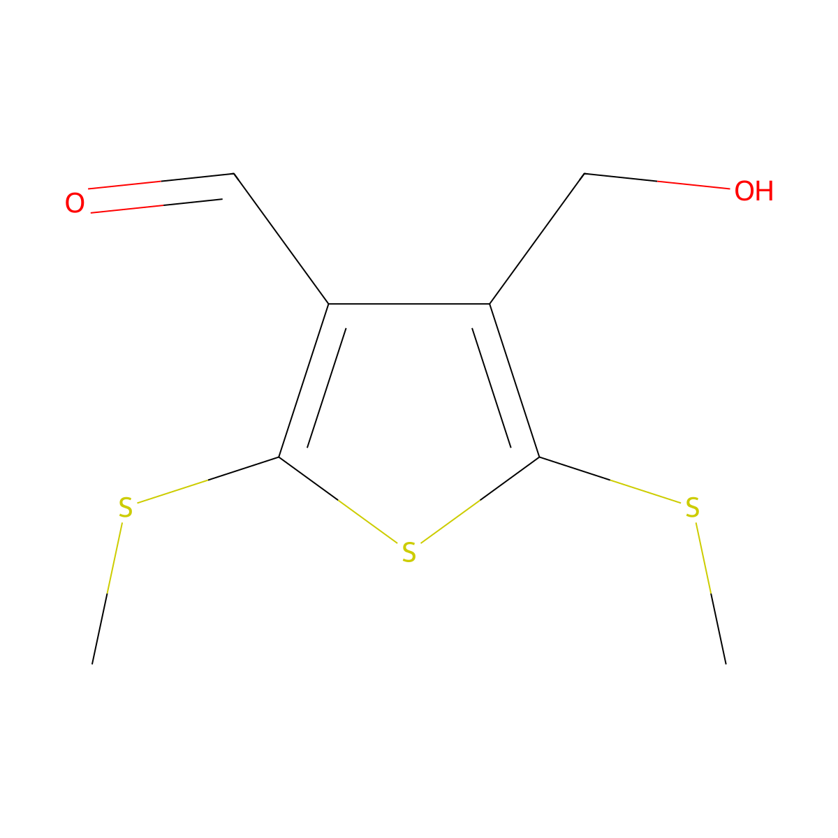 4-(Hydroxymethyl)-2,5-bis(methylthio)thiophene-3-carbaldehyde molecular structure, CAS 24963-64-2