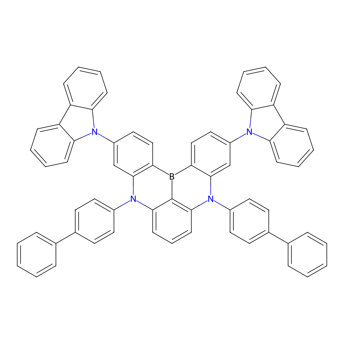 5,9-Di([1,1'-biphenyl]-4-yl)-3,11-di(9H-carbazol-9-yl)-5,9-dihydro-5,9-diaza-13b-boranaphtho[3,2,1-de]anthracene molecular structure, CAS 2496575-77-8