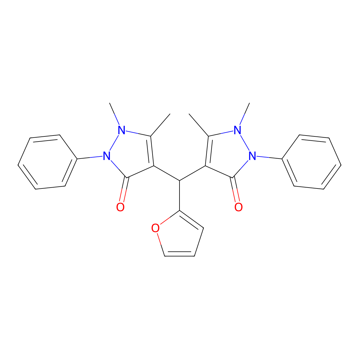 4-[(1,5-Dimethyl-3-oxo-2-phenylpyrazol-4-yl)-(furan-2-yl)methyl]-1,5-dimethyl-2-phenylpyrazol-3-one molecular structure, CAS 2497-56-5