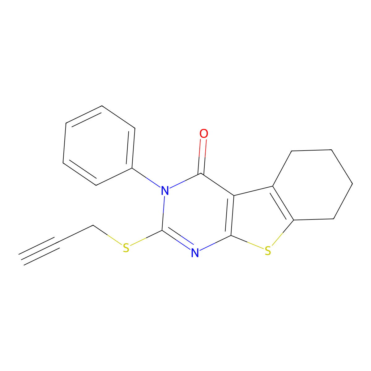 3-Phenyl-2-prop-2-ynylsulfanyl-5,6,7,8-tetrahydro-[1]benzothiolo[2,3-d]pyrimidin-4-one molecular structure, CAS 249750-75-2