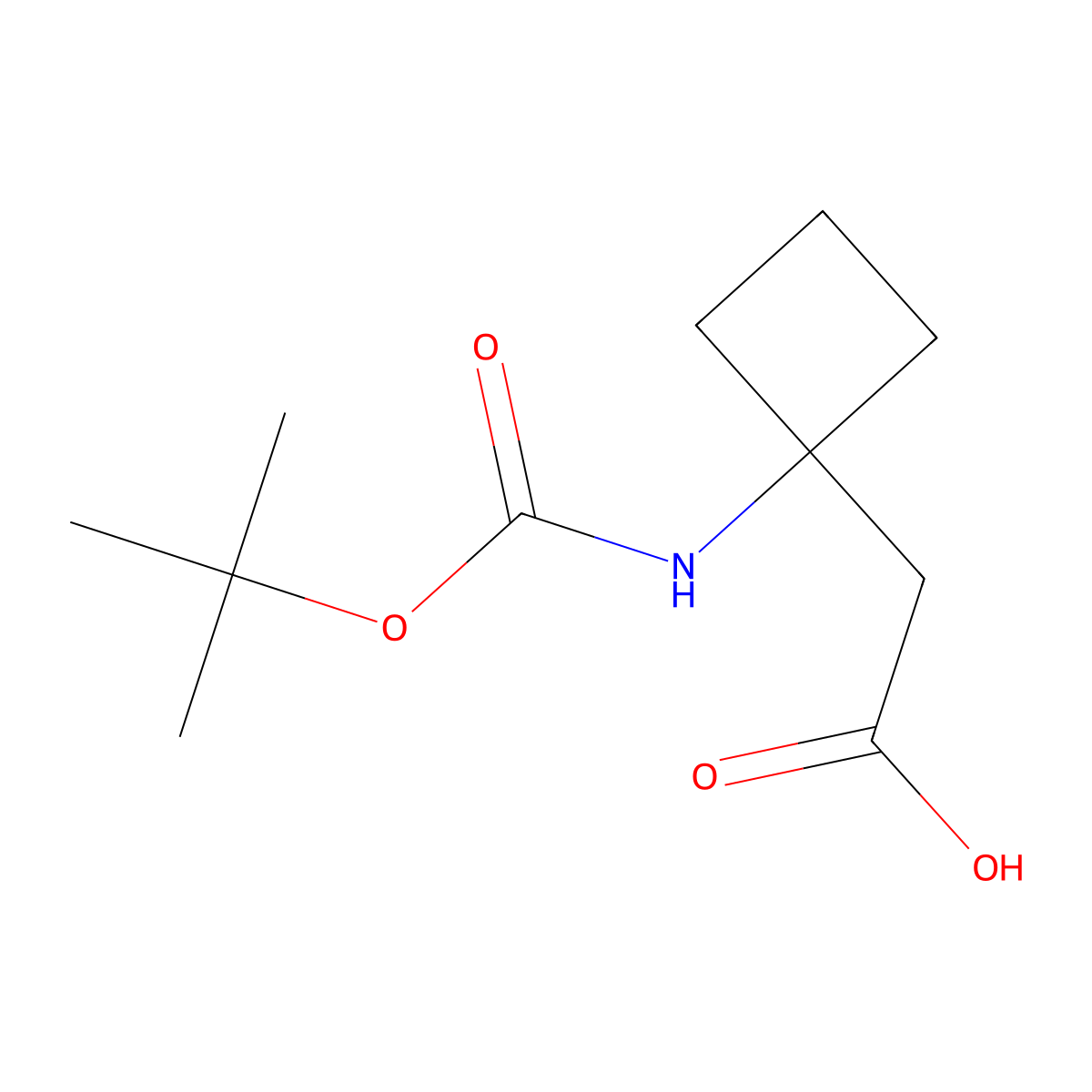 (1-Aminocyclobut-1-yl)acetic acid, N-BOC protected molecular structure, CAS 249762-02-5