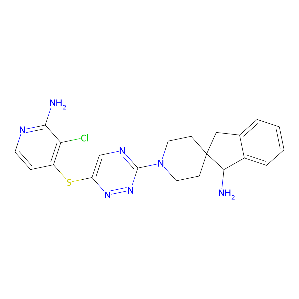 (S)-1'-(6-((2-Amino-3-chloropyridin-4-yl)thio)-1,2,4-triazin-3-yl)-1,3-dihydrospiro[indene-2,4'-piperidin]-1-amine molecular structure, CAS 2498597-94-5