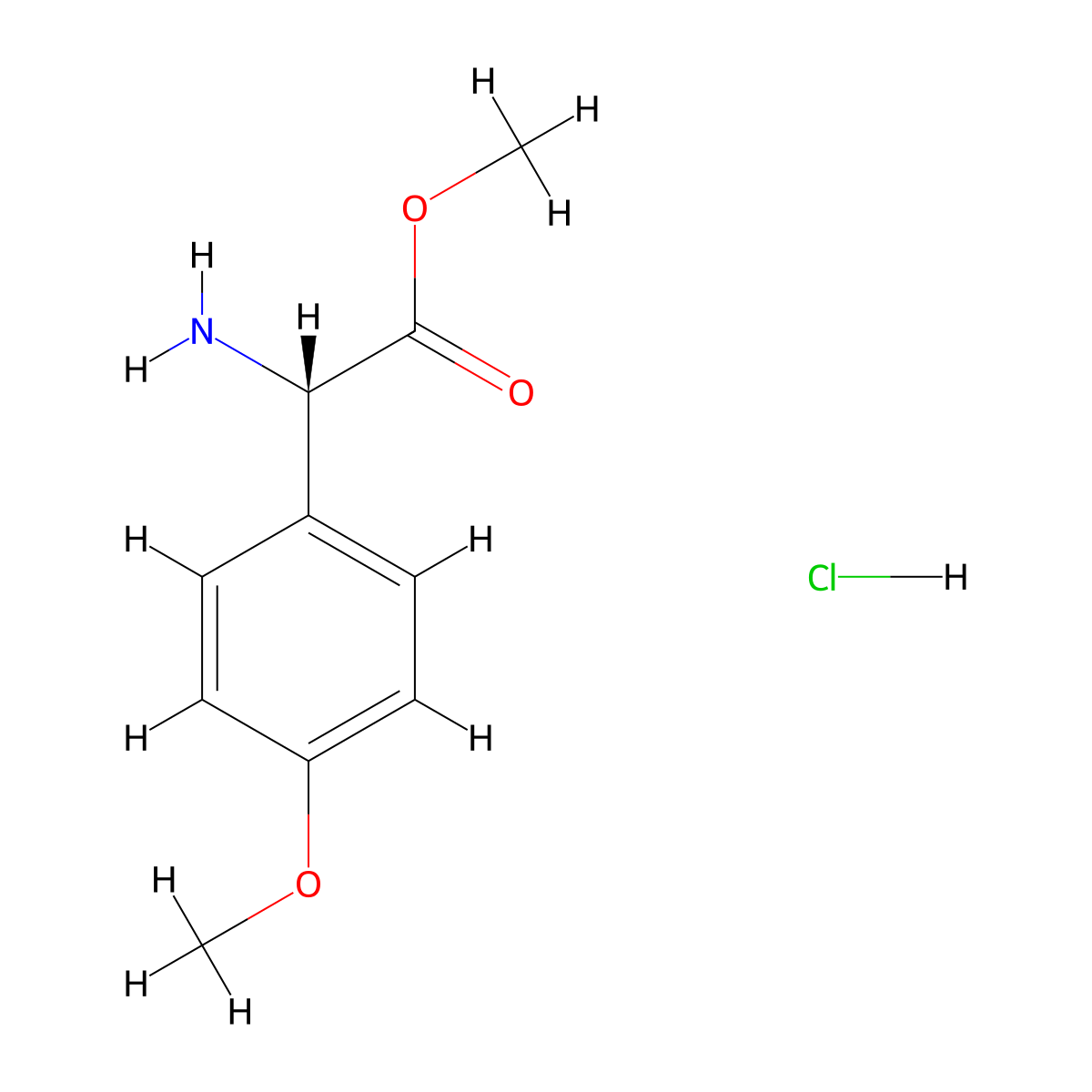 methyl (2S)-2-amino-2-(4-methoxyphenyl)acetate hydrochloride molecular structure, CAS 249935-53-3