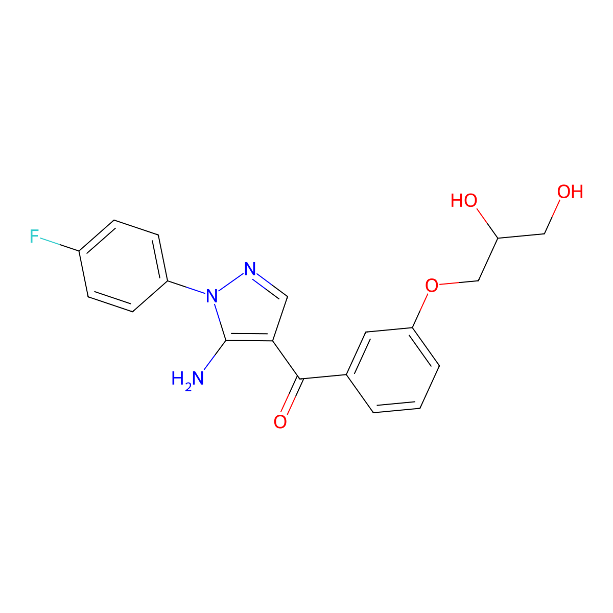 5-Amino-1-(4-fluorophenyl)-4-(3-(2,3-dihydroxypropoxy)benzoyl)pyrazole molecular structure, CAS 249937-52-8