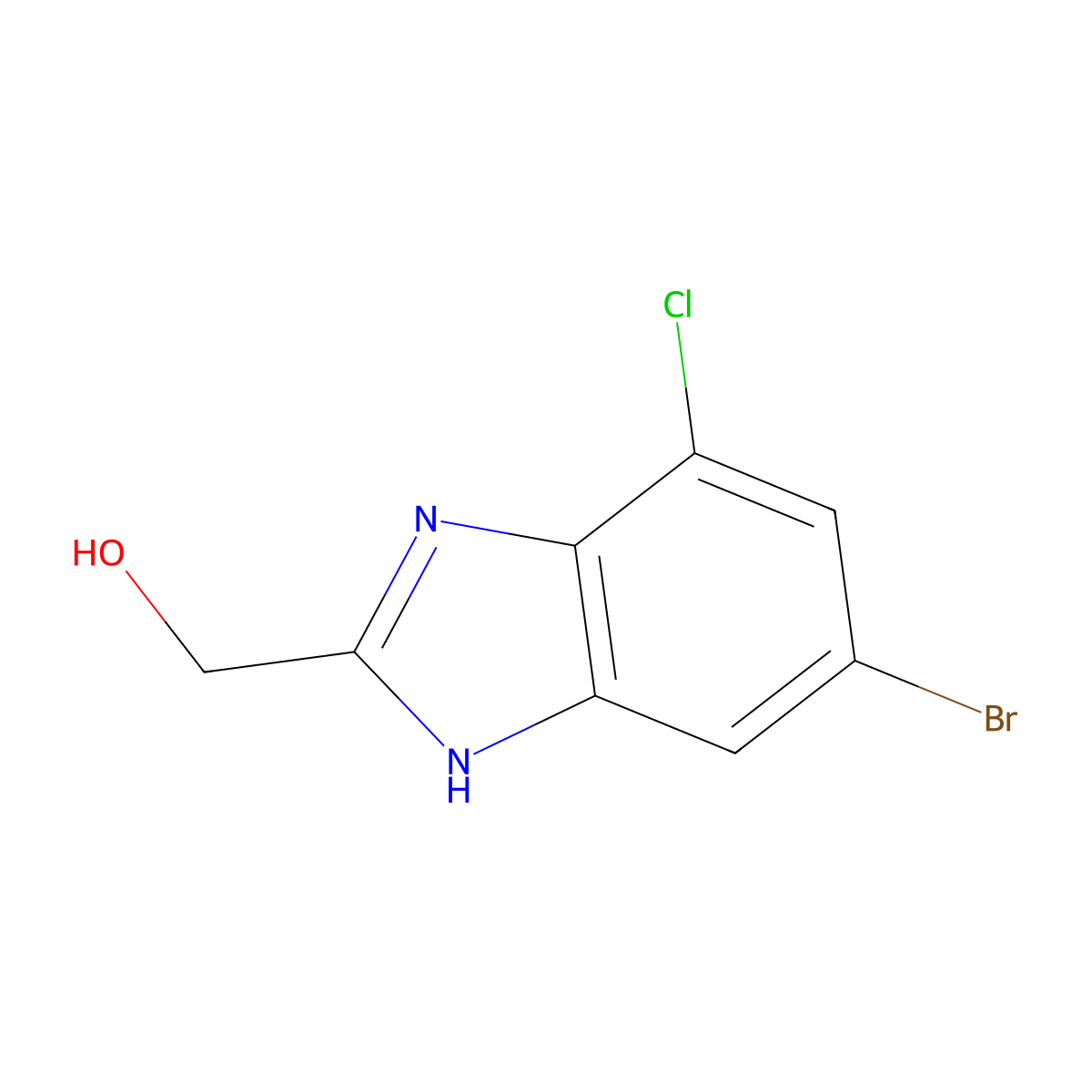 (5-bromo-7-chloro-1H-1,3-benzodiazol-2-yl)methanol molecular structure, CAS 2501201-28-9