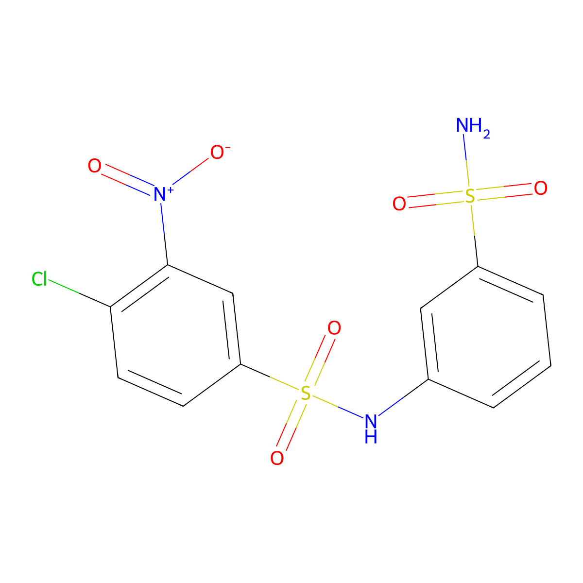 4-chloro-3-nitro-N-(3-sulfamoylphenyl)benzenesulfonamide molecular structure, CAS 250210-52-7